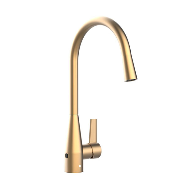 Memo Sia Sensor Gooseneck Sink Mixer Tap Dual Function Right Hand Lever Brushed Brass 4 Star